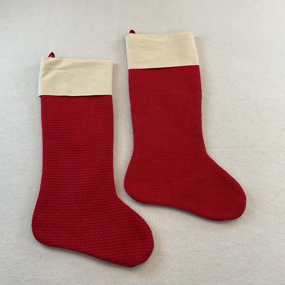 Hobby Lobby Red Woven Jute Christmas Stockings Set of 2 Farmhouse Holiday